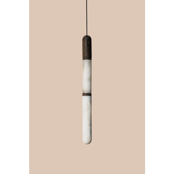 NILA Maya Hanglamp – Moderne Pendant Lamp van Albast en Hout – 50 cm