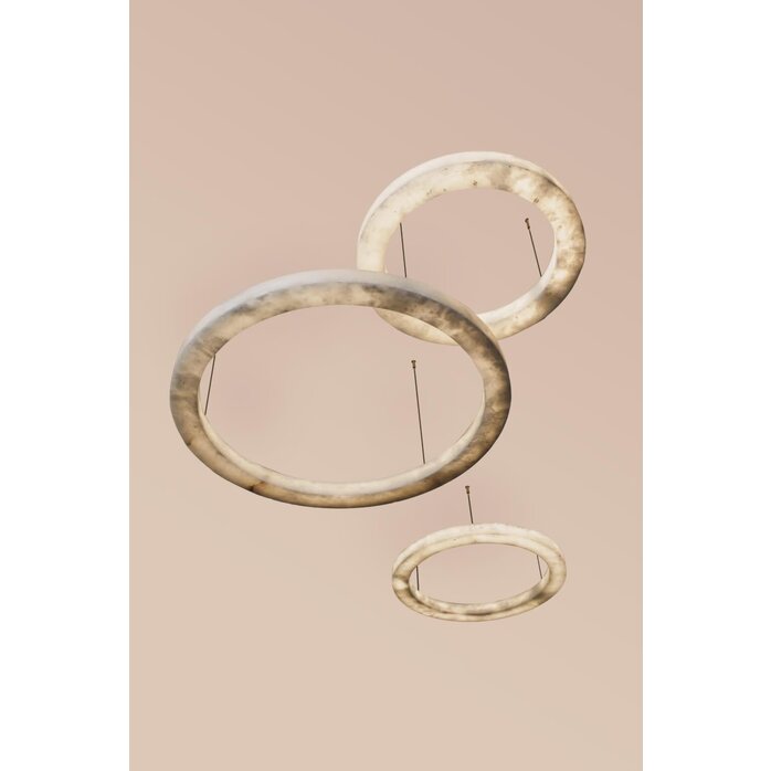 NILA Circle Pendant XL Light – Large Designer LED Hanging Lamp in Alabaster – up to 60W – 2700K Warm White – Dimmable