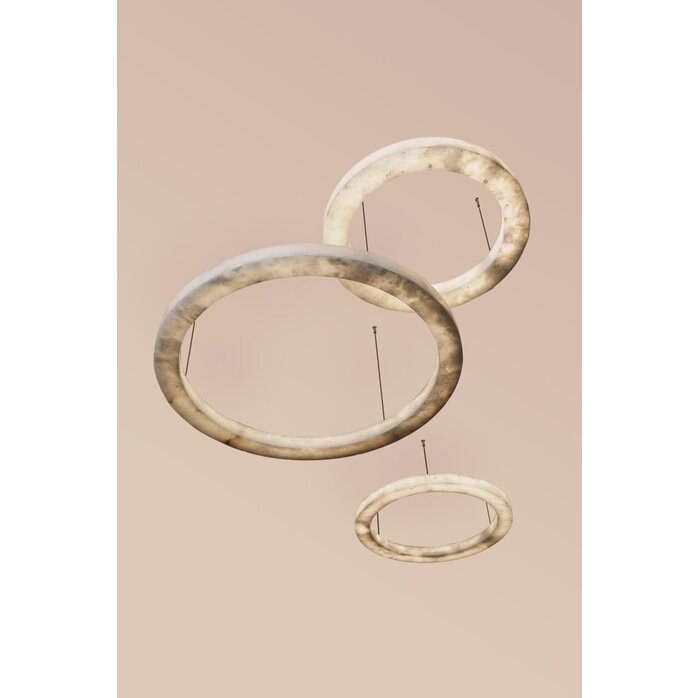 NILA Circle Pendant L Light – Large Designer LED Hanging Lamp in Alabaster – up to 60W – 2700K Warm White – Dimmable