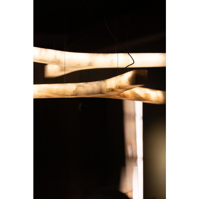 NILA Albasten Hanglamp Branch – Sculpturale Designlamp van Massief Alabaster & Brons – Dimbare LED 2700K, 70 cm
