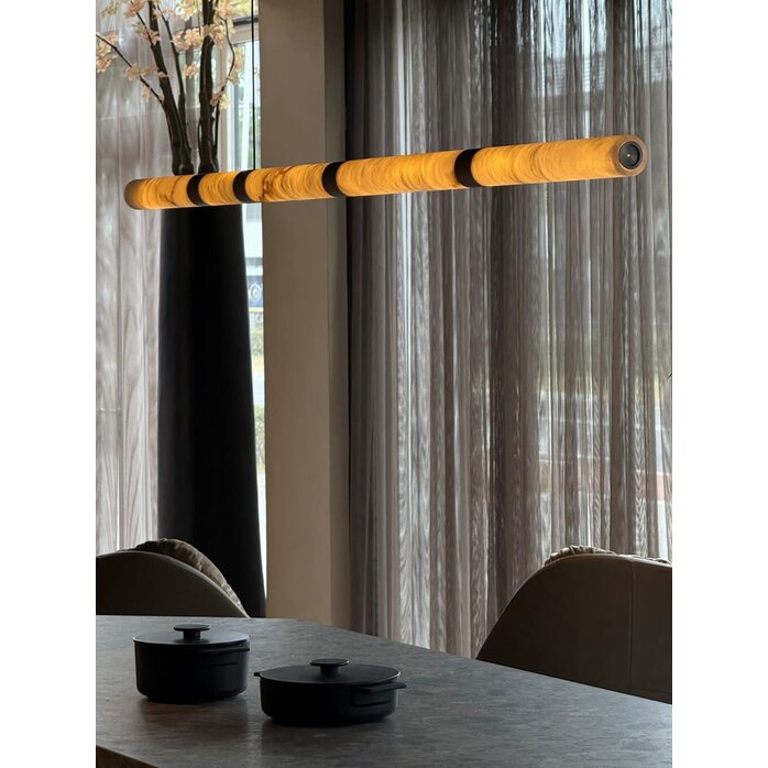 NILA Alabaster Pendant Light ILU Linear 5 – Luxury Linear Design Lamp in Alabaster & Stainless Steel – Dimmable LED 2700K, 25W