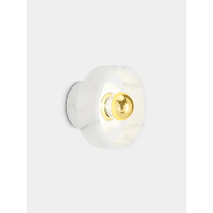 Tom Dixon Stone Wall Light - Marble wall light with glass and brass, integrated dimmable LED (IP44, Ø18 cm)