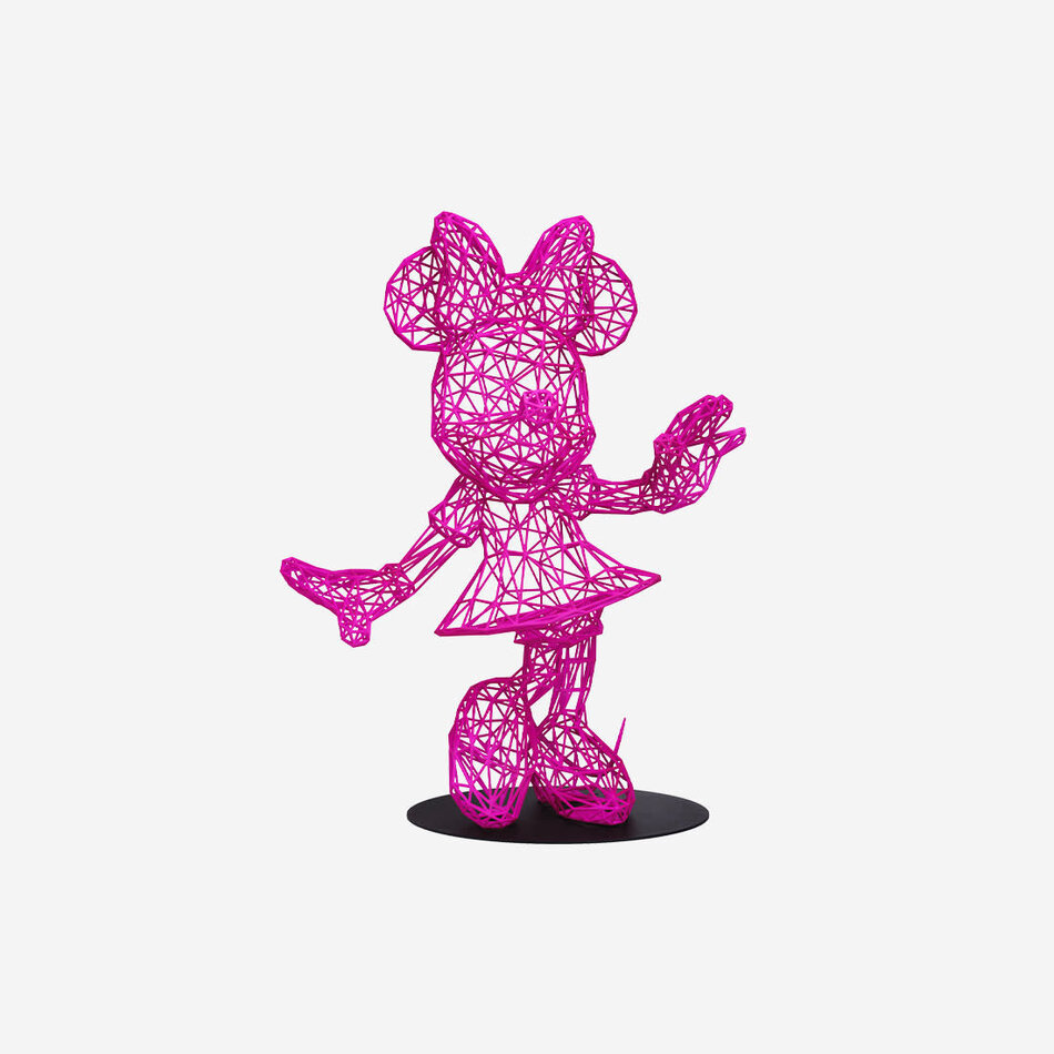 Leblon Delienne Minnie Wire Beeld – Miguel Chevalier – Roze Digitale Sculptuur, Medium Formaat, 50 cm Hoog
