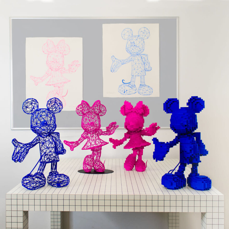 Leblon Delienne Minnie Wire Beeld – Miguel Chevalier – Roze Digitale Sculptuur, Medium Formaat, 50 cm Hoog