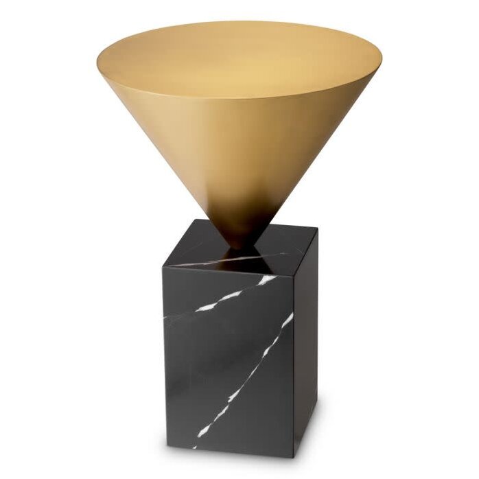 Eichholtz Side Table Nota - Brushed Brass Finish Black Marble Base - 61cm