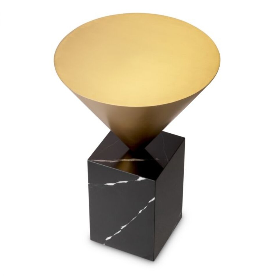 Eichholtz Side Table Nota - Brushed Brass Finish Black Marble Base - 61cm Eichholtz Side Table Nota - Brushed Brass Finish Black Marble Base - 61cm