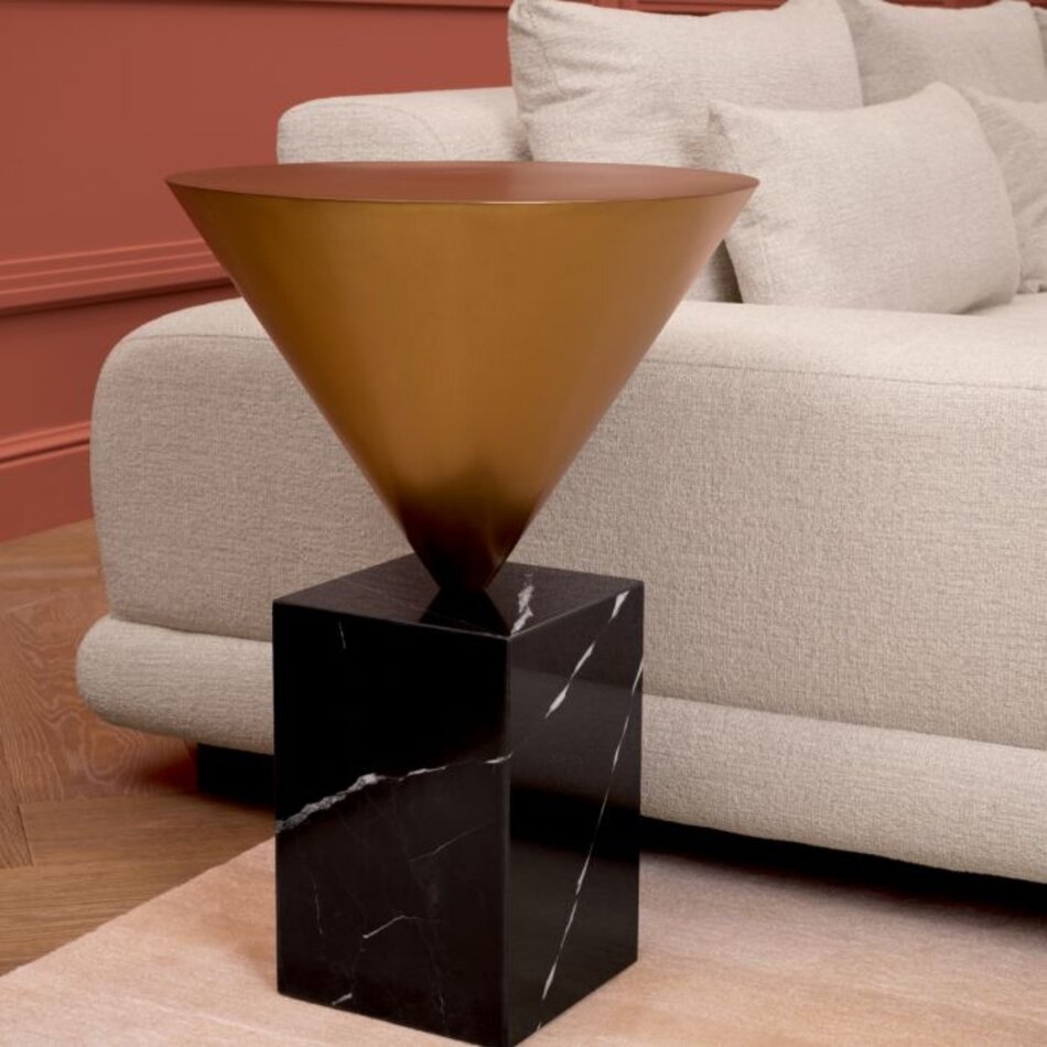 Eichholtz Side Table Nota - Brushed Brass Finish Black Marble Base - 61cm Eichholtz Side Table Nota - Brushed Brass Finish Black Marble Base - 61cm