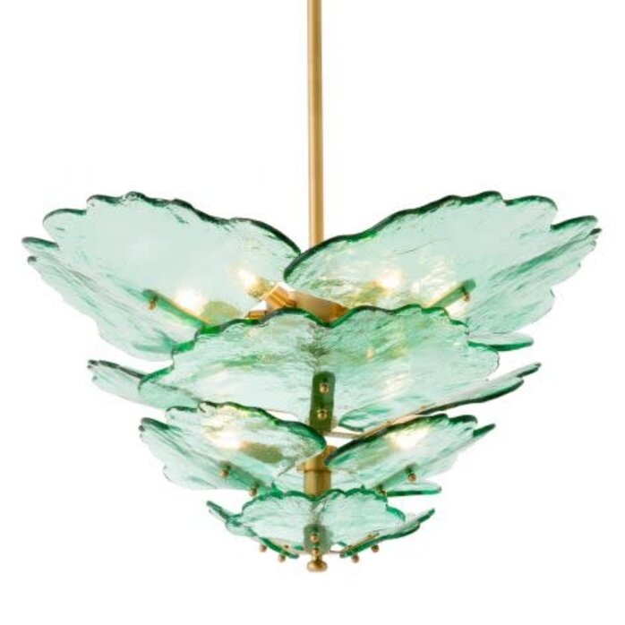 Eichholtz Chandelier Florina - Antique Brass Finish Green Glass - 54cm