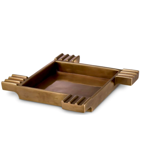 Ashtray Mack Eichholtz - Stylish square ashtray in vintage brass - 17×17×3 cm