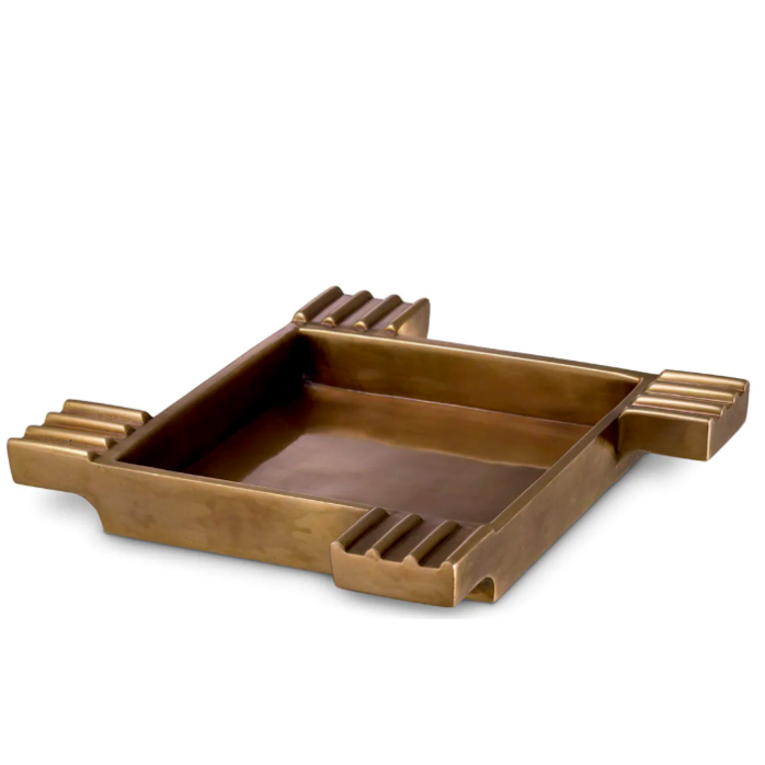 Ashtray Mack Eichholtz – Stijlvolle vierkante asbak in vintage brass – 17×17×3 cm