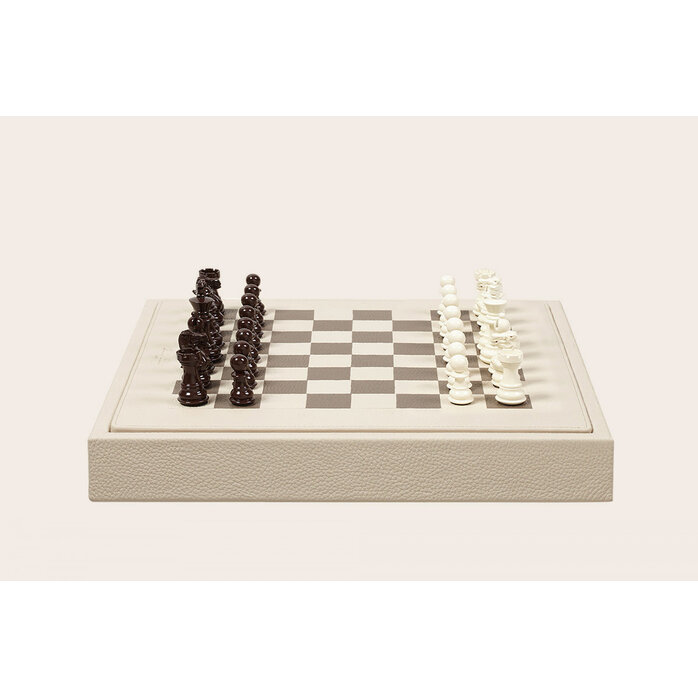 Hector Saxe Luxury Leather Chess Set 35 cm - Handmade Ivory Buffalo Leather | Exclusive French Design