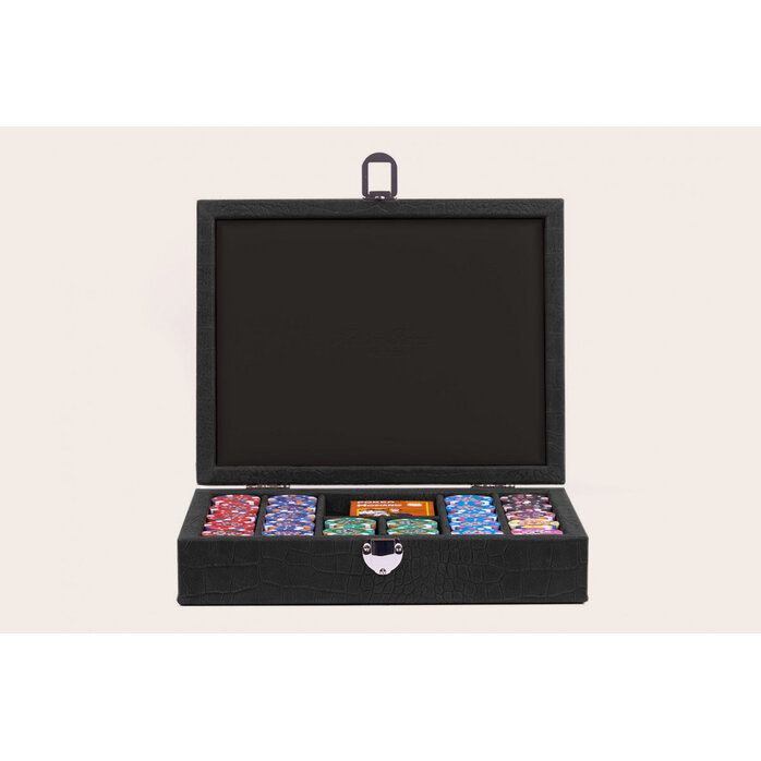 Hector Saxe Luxe Pokerkoffer 240 Jetons Noir – Handgemaakt Alligatorprint Leren Poker Coffret | Frans Vakmanschap