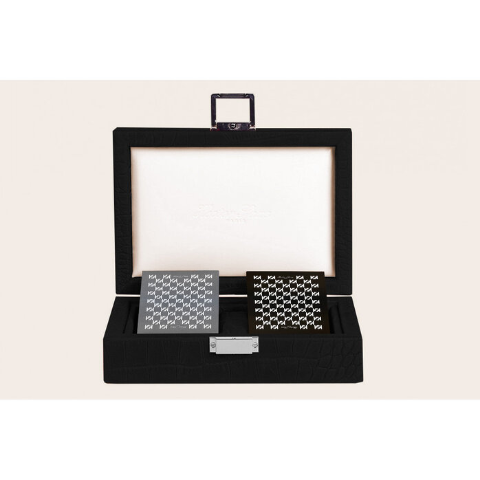 Hector Saxe Luxe Kaarten Coffret Noir – Handgemaakt Alligatorprint Leren Kaartendoos | Frans Design & Ambacht