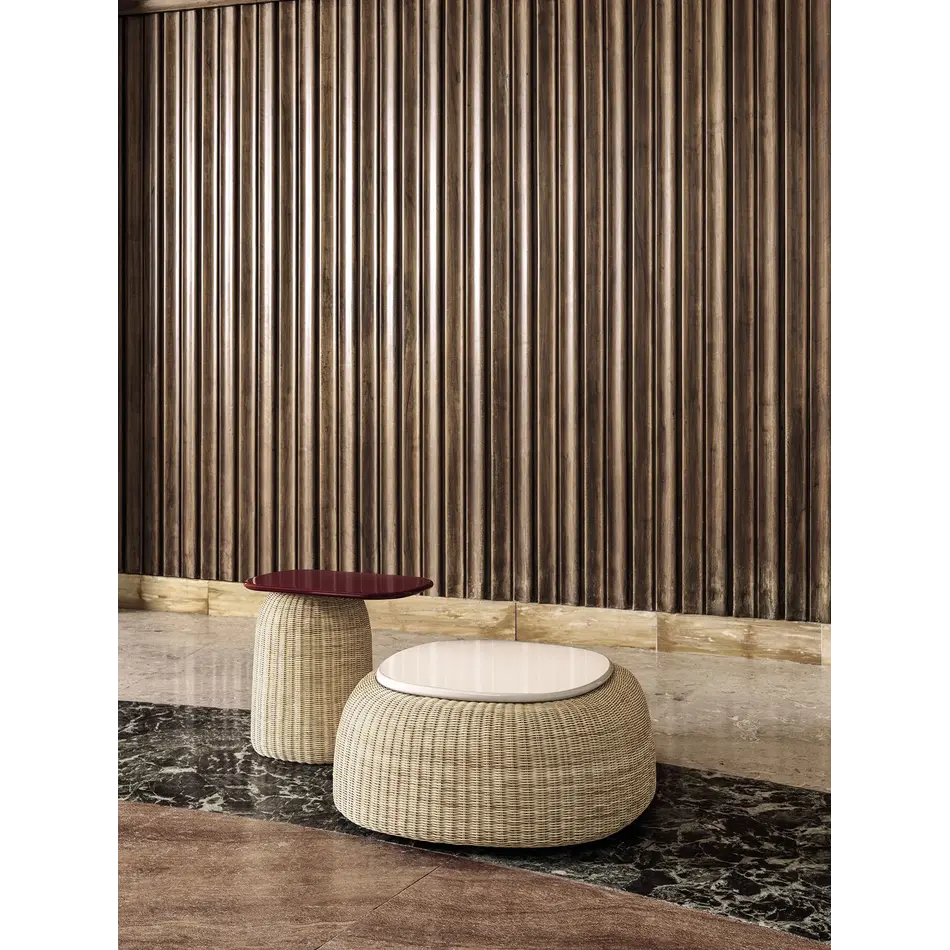 Frigerio Sam Side Table & Server - Design Furniture in Woven Wicker with Organic Shape