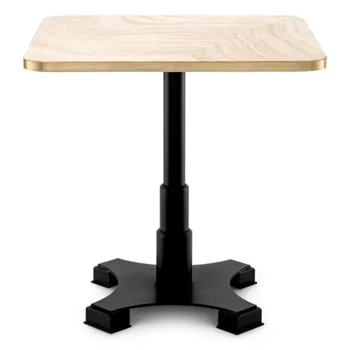 Eichholtz Dining Table Avoria – 75x75 cm Travertine Bistro Table with Brushed Brass Edge and Black Base