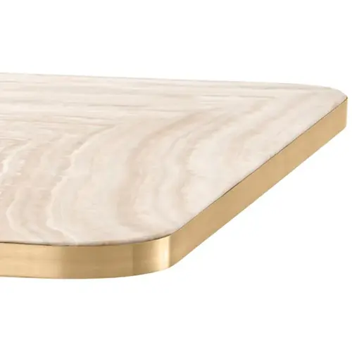 Eichholtz Dining Table Avoria – 75x75 cm Travertine Bistro Table with Brushed Brass Edge and Black Base