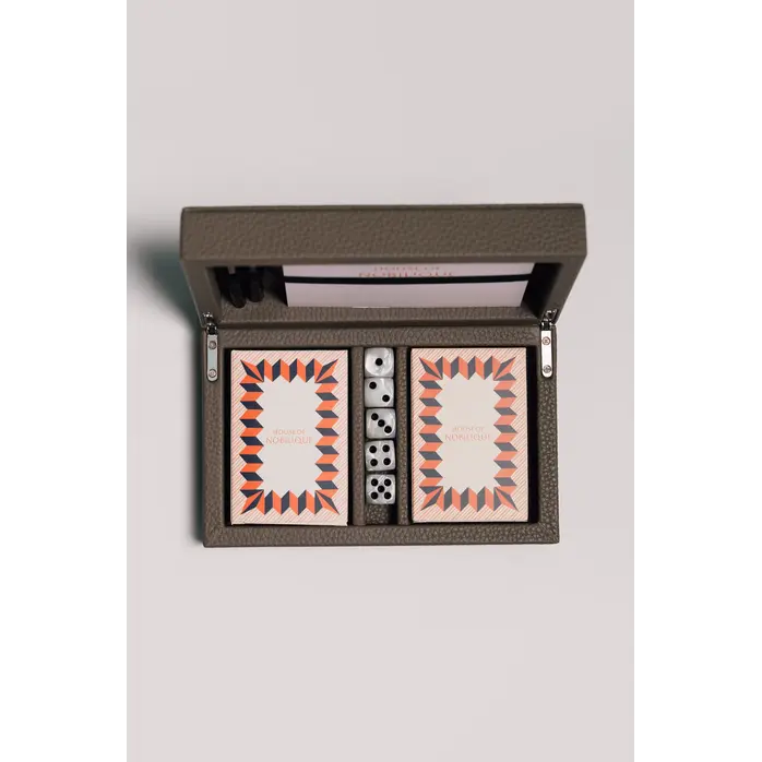 House of Nobilique Card Box Taupe – Luxe Lederen Speelkaarten Box met Dice & Yahtzee Notitieboek