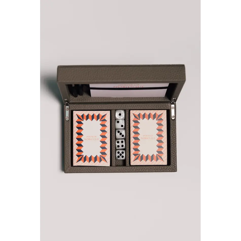 House of Nobilique Card Box Taupe – Luxe Lederen Speelkaarten Box met Dice & Yahtzee Notitieboek