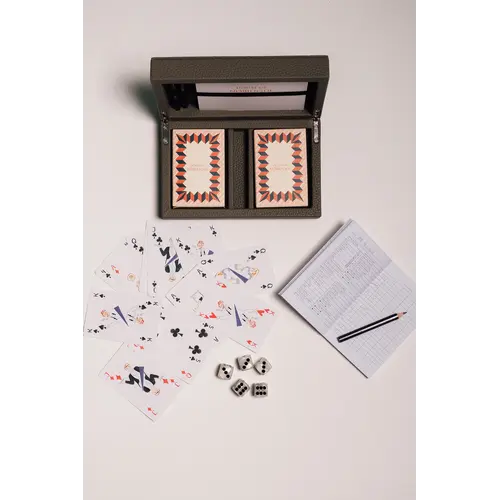 House of Nobilique Card Box Taupe – Luxe Lederen Speelkaarten Box met Dice & Yahtzee Notitieboek