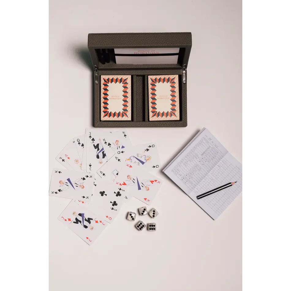 House of Nobilique Card Box Taupe – Luxe Lederen Speelkaarten Box met Dice & Yahtzee Notitieboek