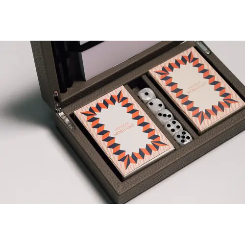 House of Nobilique Card Box Taupe – Luxe Lederen Speelkaarten Box met Dice & Yahtzee Notitieboek