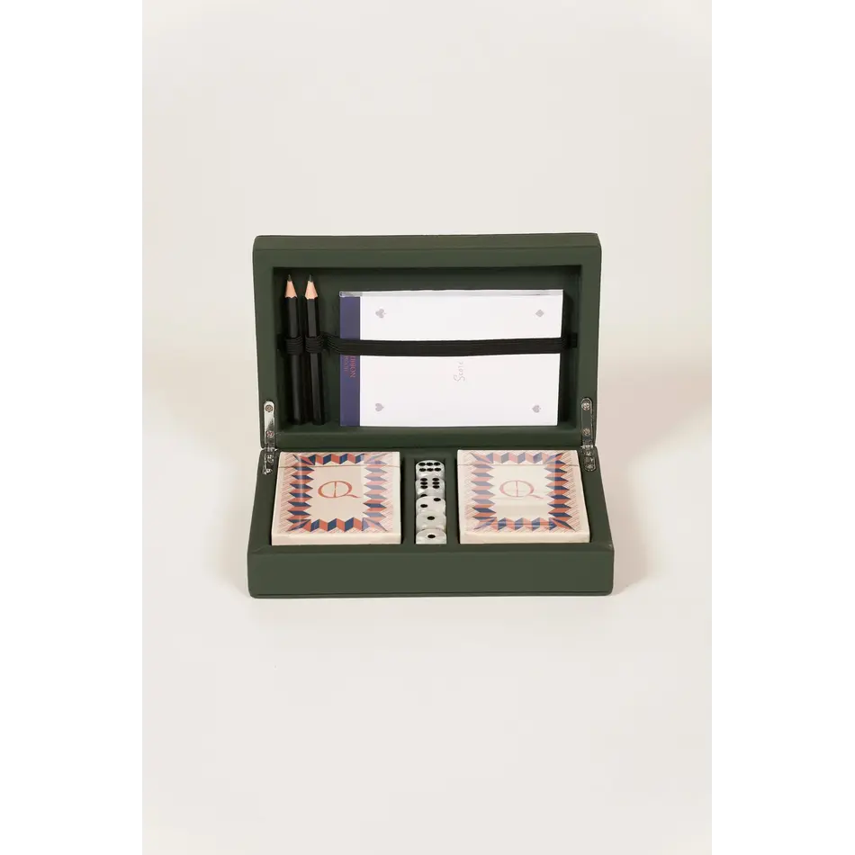 House of Nobilique Card Box Green – Luxe Lederen Speelkaarten Box met Dice & Yahtzee Notitieboek