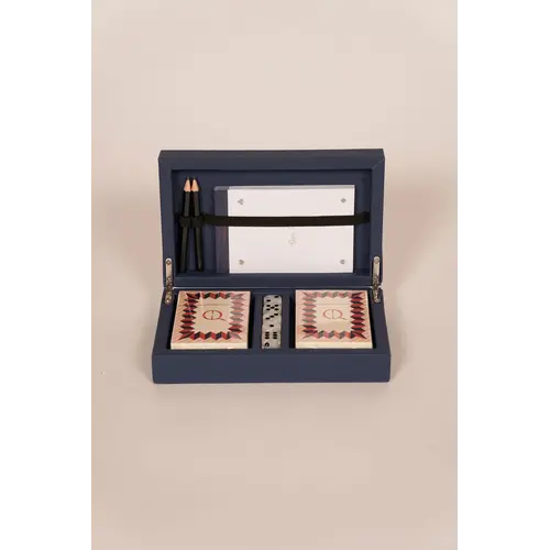 House of Nobilique Card Box Deep Blue – Luxe Lederen Speelkaarten Box met Dice & Yahtzee Notitieboek
