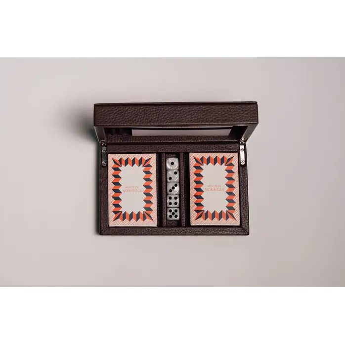 House of Nobilique Card Box Burgundy – Luxe Lederen Speelkaarten Box met Dice & Yahtzee Notitieboek