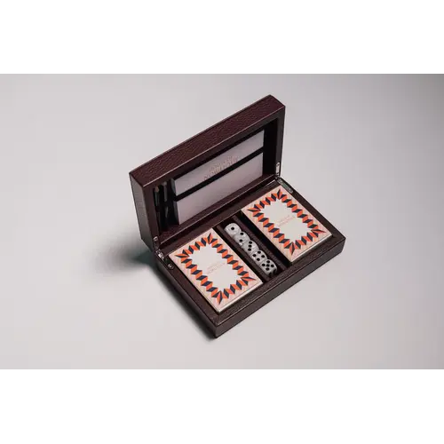House of Nobilique Card Box Burgundy – Luxe Lederen Speelkaarten Box met Dice & Yahtzee Notitieboek