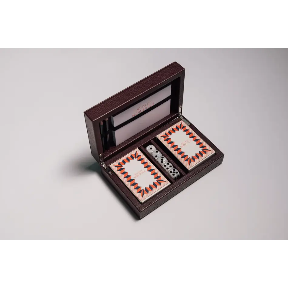 House of Nobilique Card Box Burgundy – Luxe Lederen Speelkaarten Box met Dice & Yahtzee Notitieboek