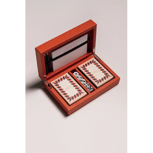 House of Nobilique Card Box Orange – Luxe Lederen Speelkaarten Box met Dice & Yahtzee Notitieboek