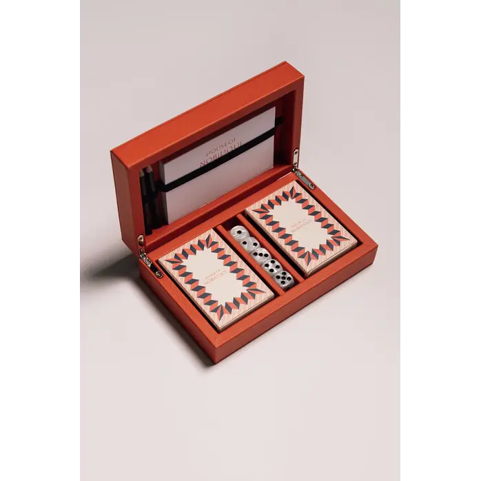 House of Nobilique Card Box Orange – Luxe Lederen Speelkaarten Box met Dice & Yahtzee Notitieboek