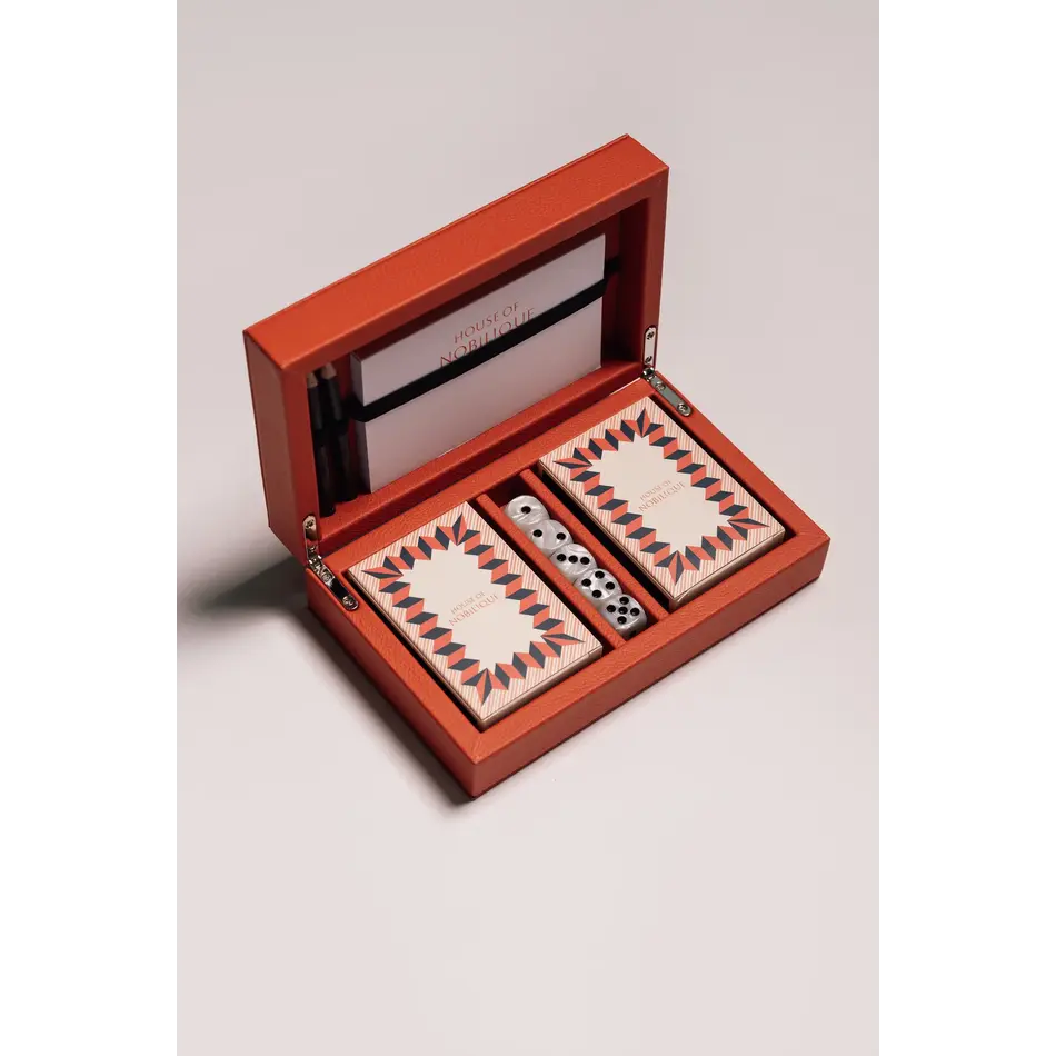 House of Nobilique Card Box Orange – Luxe Lederen Speelkaarten Box met Dice & Yahtzee Notitieboek