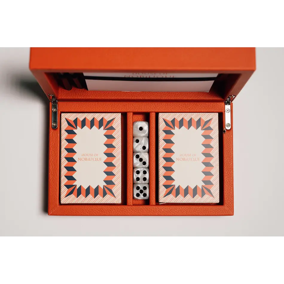 House of Nobilique Card Box Orange – Luxe Lederen Speelkaarten Box met Dice & Yahtzee Notitieboek