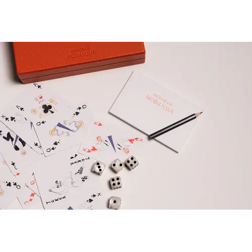 House of Nobilique Card Box Orange – Luxe Lederen Speelkaarten Box met Dice & Yahtzee Notitieboek
