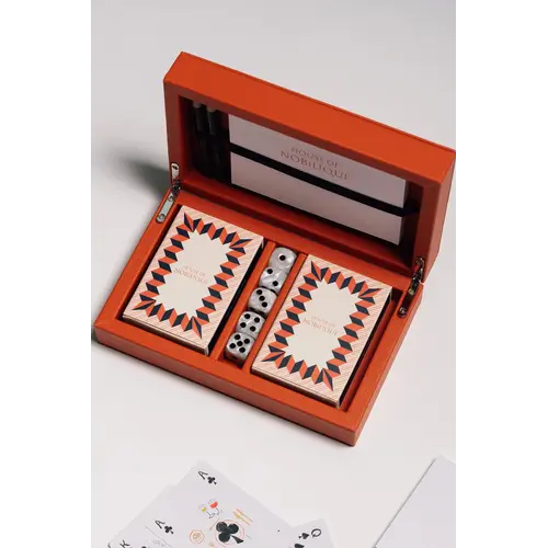 House of Nobilique Card Box Orange – Luxe Lederen Speelkaarten Box met Dice & Yahtzee Notitieboek