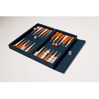 Booklet Backgammon Deep Blue – Luxe Lederen Backgammon Set met Magnetische Sluiting (31 x 16 cm)