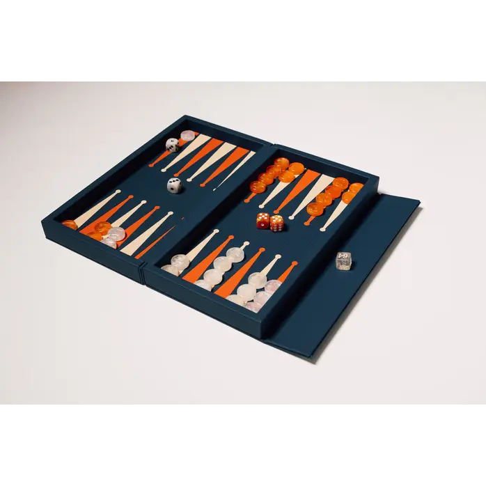 House of Nobilique Booklet Backgammon Deep Blue – Luxe Lederen Backgammon Set met Magnetische Sluiting (31 x 16 cm)
