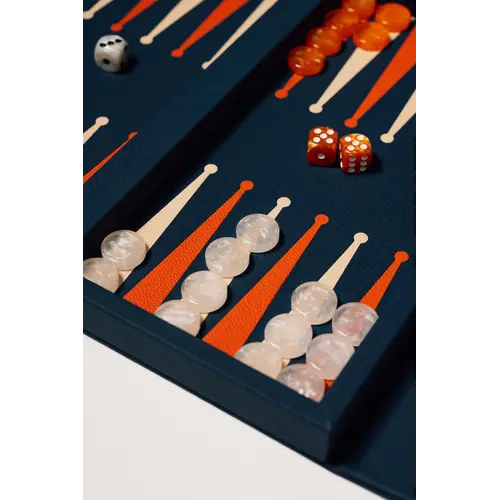 House of Nobilique Booklet Backgammon Deep Blue – Luxe Lederen Backgammon Set met Magnetische Sluiting (31 x 16 cm)