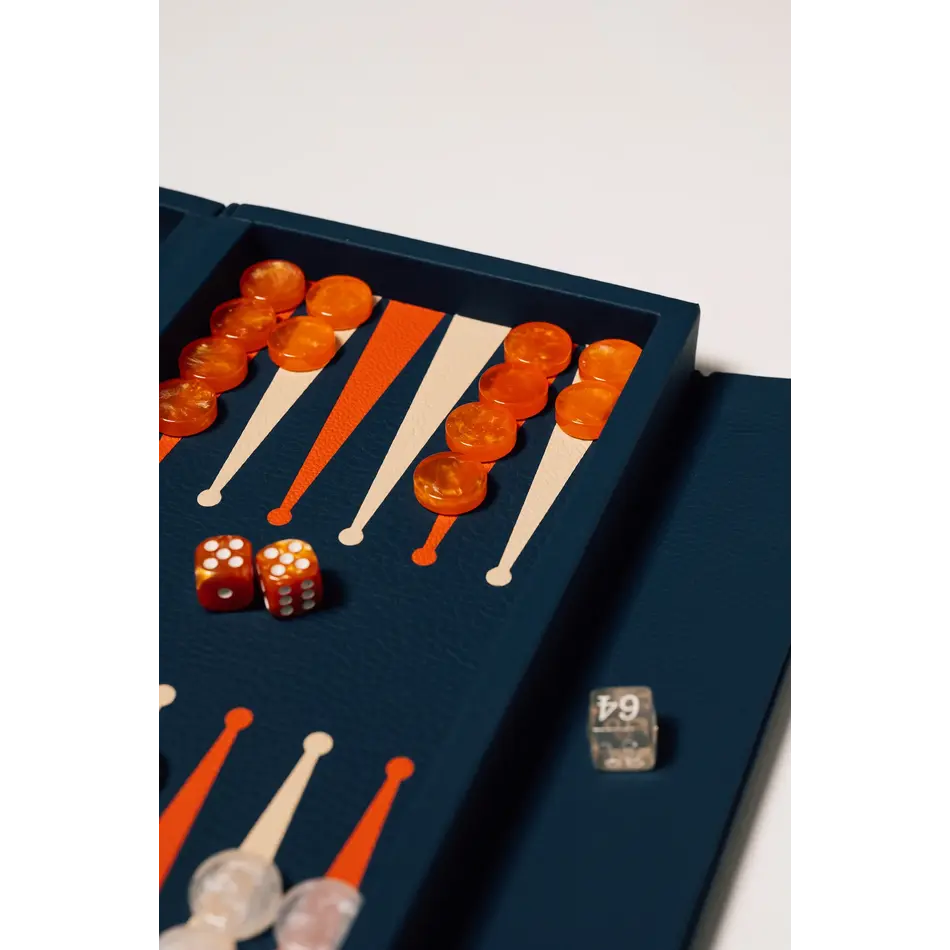 House of Nobilique Booklet Backgammon Deep Blue – Luxe Lederen Backgammon Set met Magnetische Sluiting (31 x 16 cm)