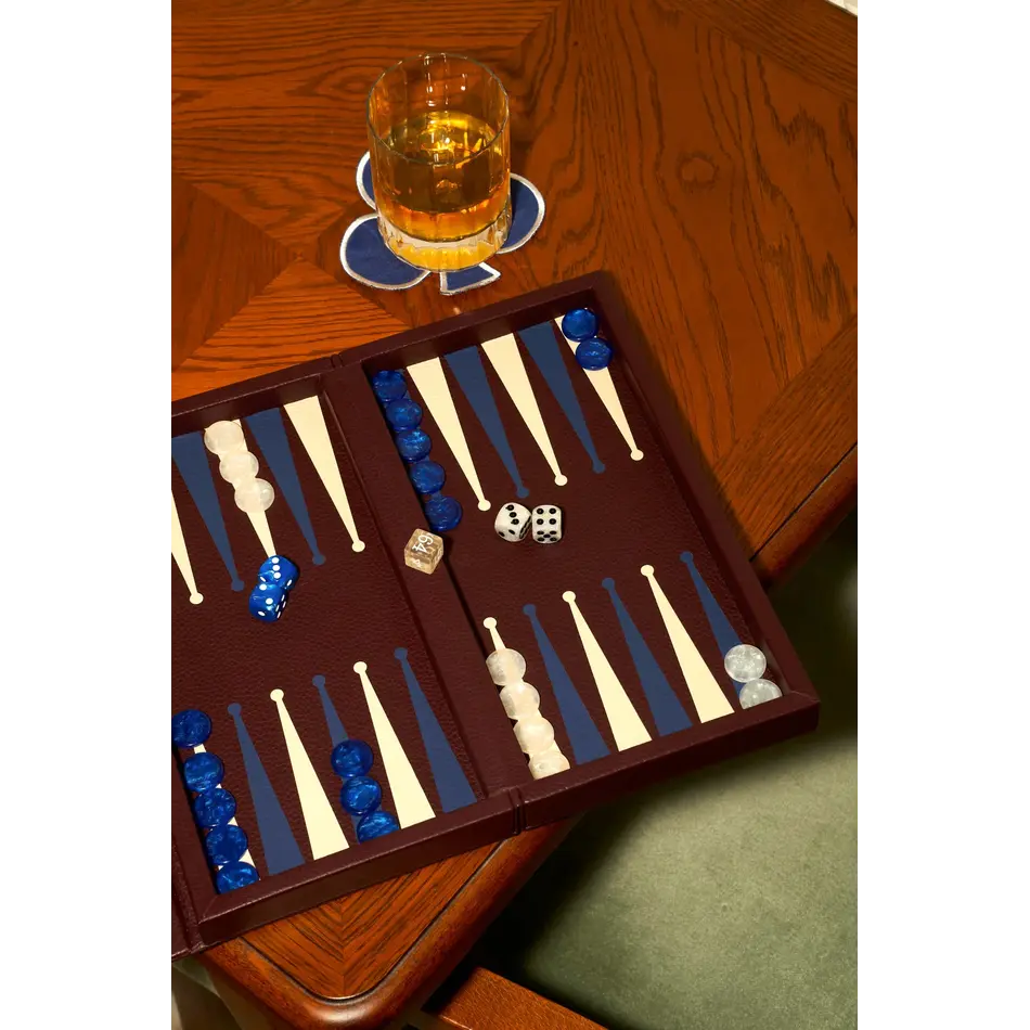 House of Nobilique Booklet Backgammon Burgundy – Luxe Lederen Backgammon Set met Magnetische Sluiting (31 x 16 cm)