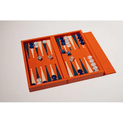 House of Nobilique Booklet Backgammon Orange – Luxe Lederen Backgammon Set met Magnetische Sluiting (31 x 16 cm)