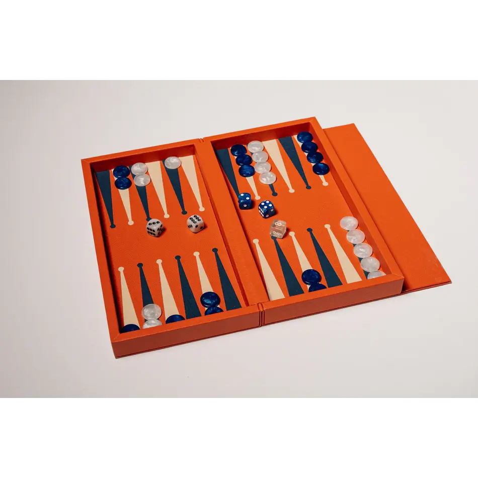 House of Nobilique Booklet Backgammon Orange – Luxe Lederen Backgammon Set met Magnetische Sluiting (31 x 16 cm)