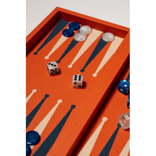House of Nobilique Booklet Backgammon Orange – Luxe Lederen Backgammon Set met Magnetische Sluiting (31 x 16 cm)