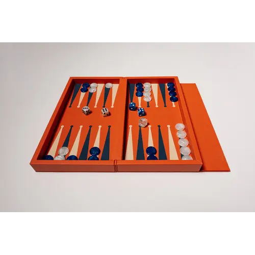 House of Nobilique Booklet Backgammon Orange – Luxe Lederen Backgammon Set met Magnetische Sluiting (31 x 16 cm)