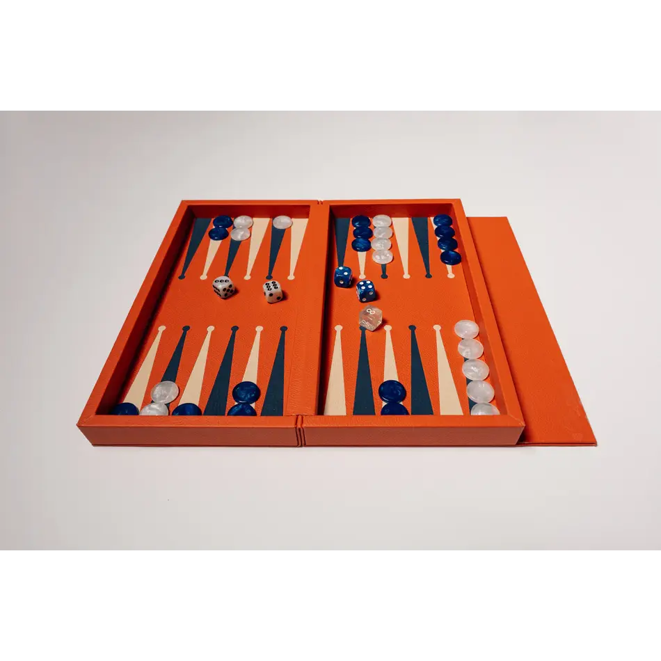 House of Nobilique Booklet Backgammon Orange – Luxe Lederen Backgammon Set met Magnetische Sluiting (31 x 16 cm)