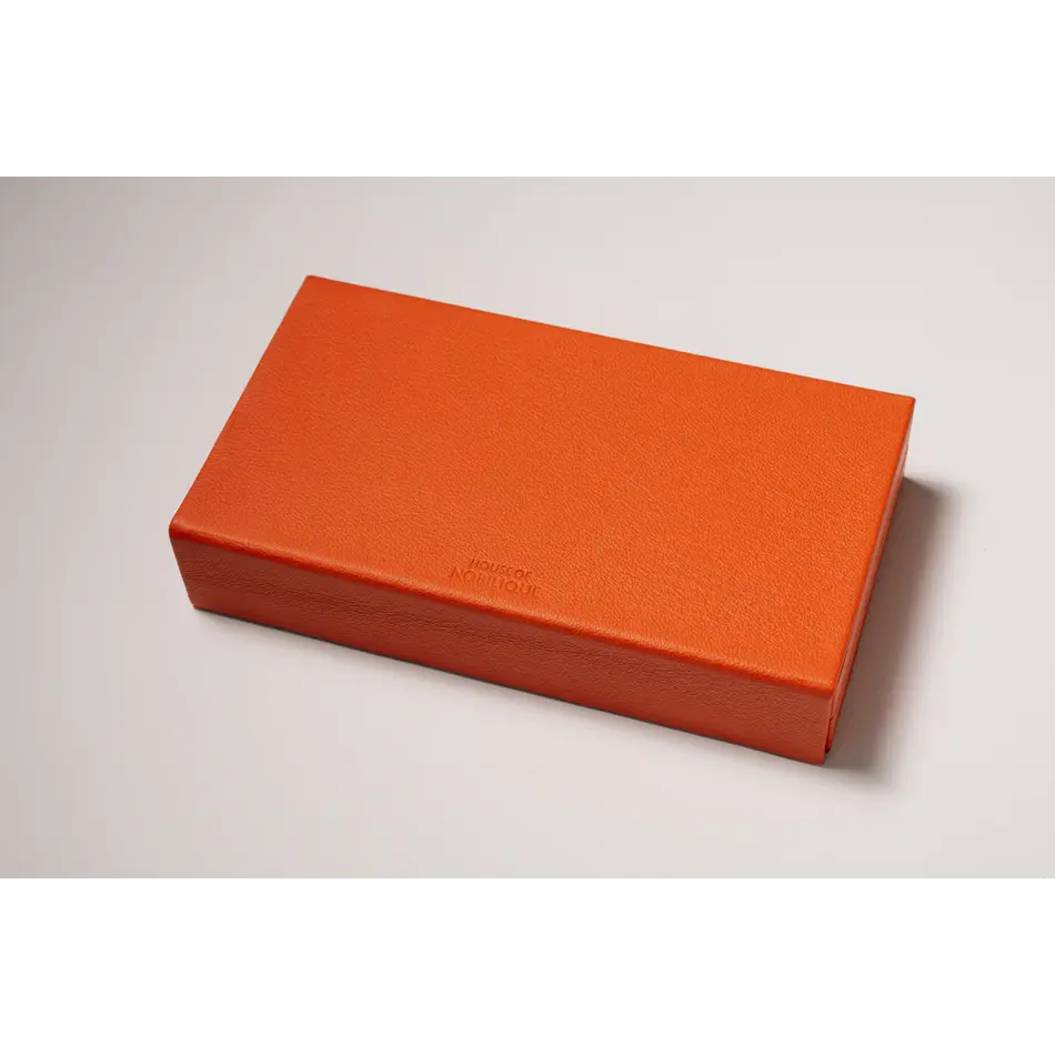 House of Nobilique Booklet Backgammon Orange – Luxe Lederen Backgammon Set met Magnetische Sluiting (31 x 16 cm)