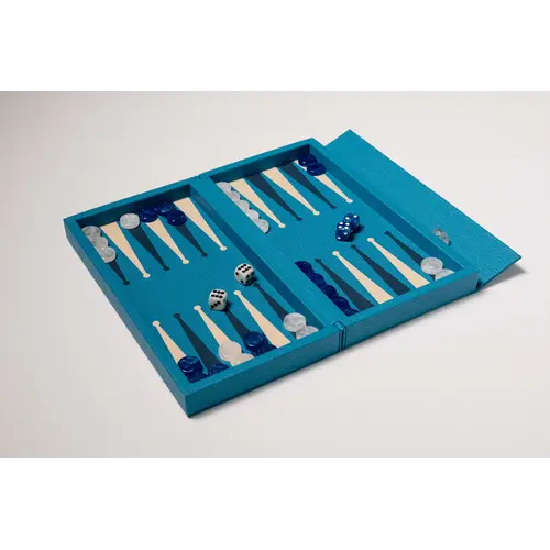 House of Nobilique Booklet Backgammon Azure Blue – Luxe Lederen Backgammon Set met Magnetische Sluiting (31 x 16 cm)