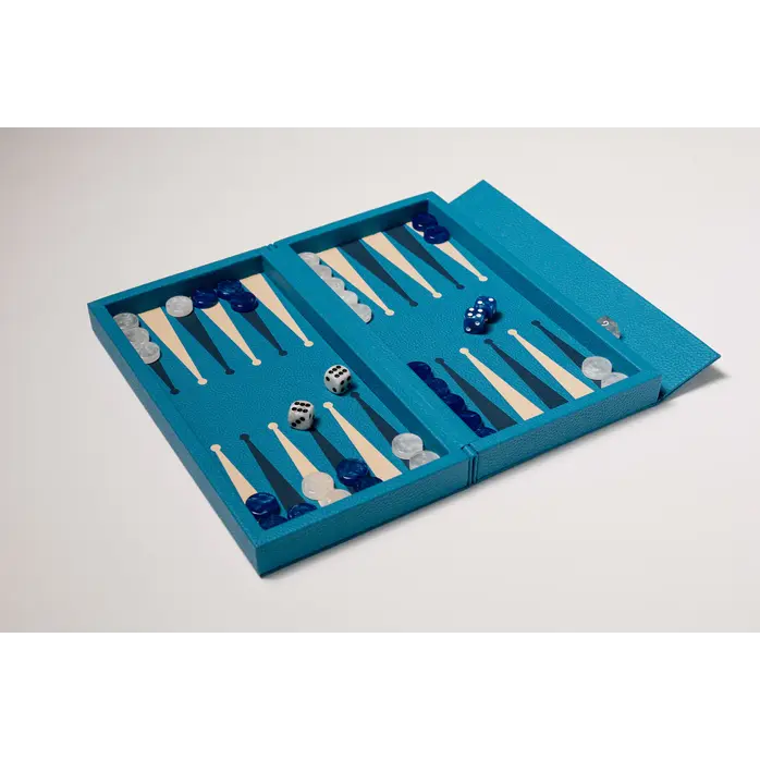 House of Nobilique Booklet Backgammon Azure Blue – Luxe Lederen Backgammon Set met Magnetische Sluiting (31 x 16 cm)