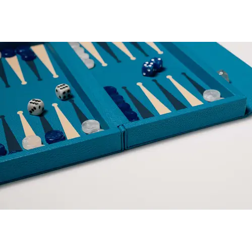 House of Nobilique Booklet Backgammon Azure Blue – Luxe Lederen Backgammon Set met Magnetische Sluiting (31 x 16 cm)